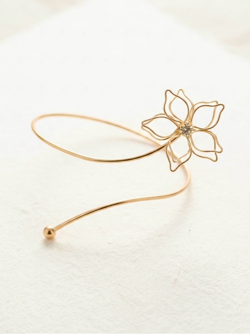 Gold Tone Floral Arm Band / Arm Cuff / Wire Wrap Bracelet Body Jewelry